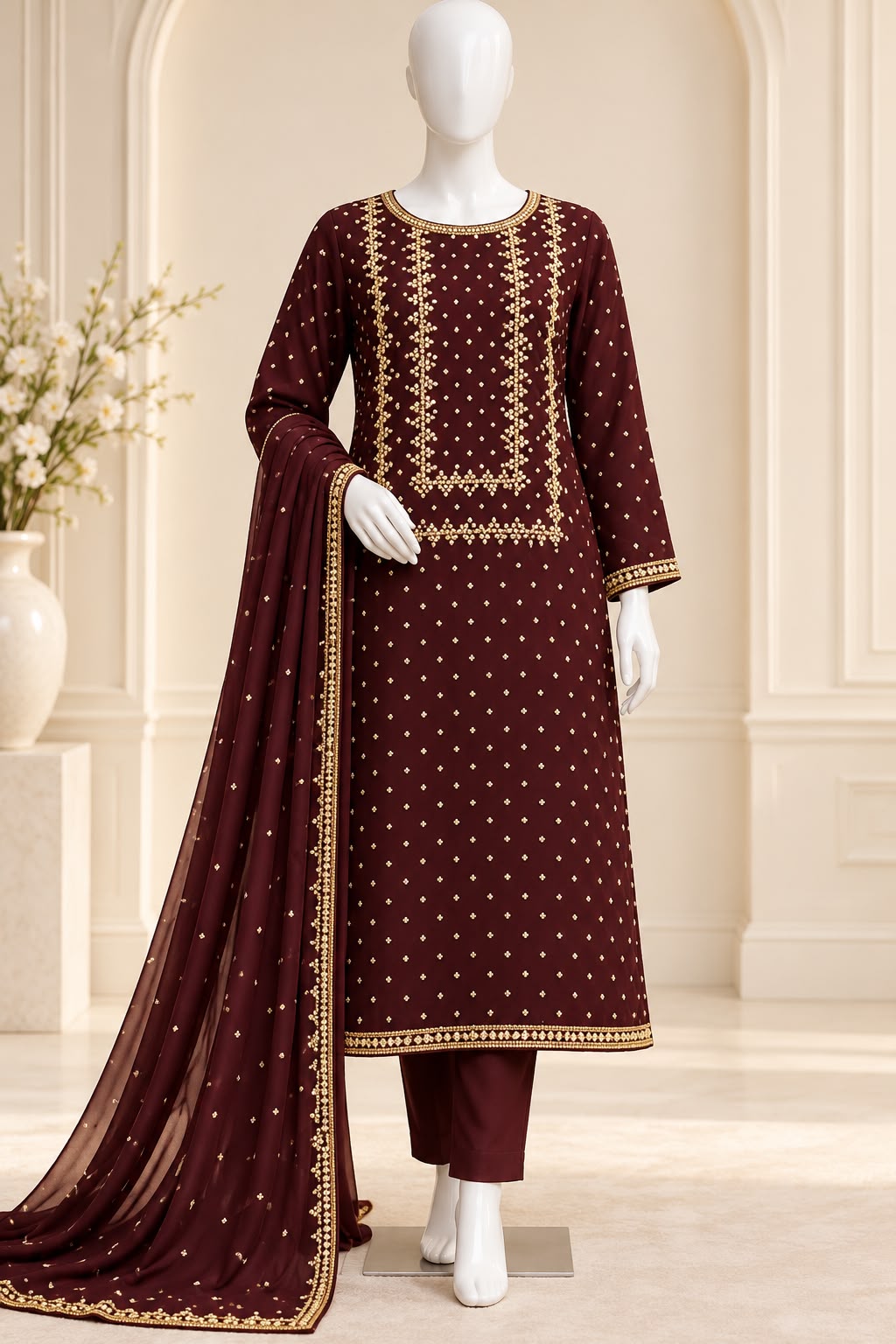 Burgundy Gold Elegance — handwork Nikah dress by Decent Collection Karachi