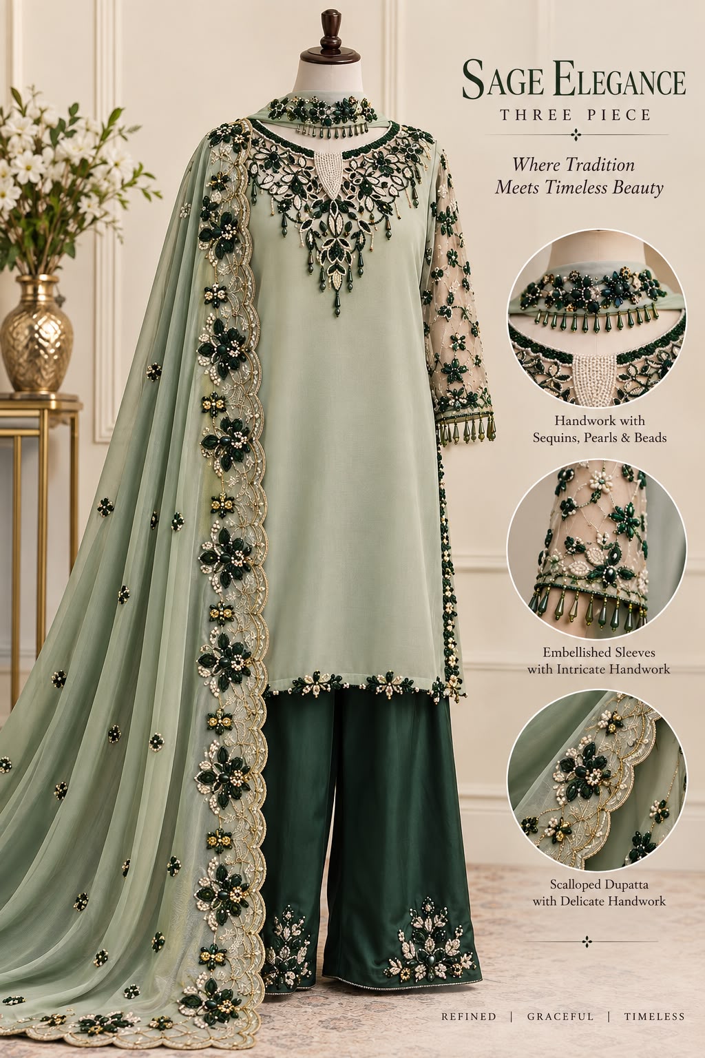 Emerald Garden — handwork Nikah dress by Decent Collection Karachi