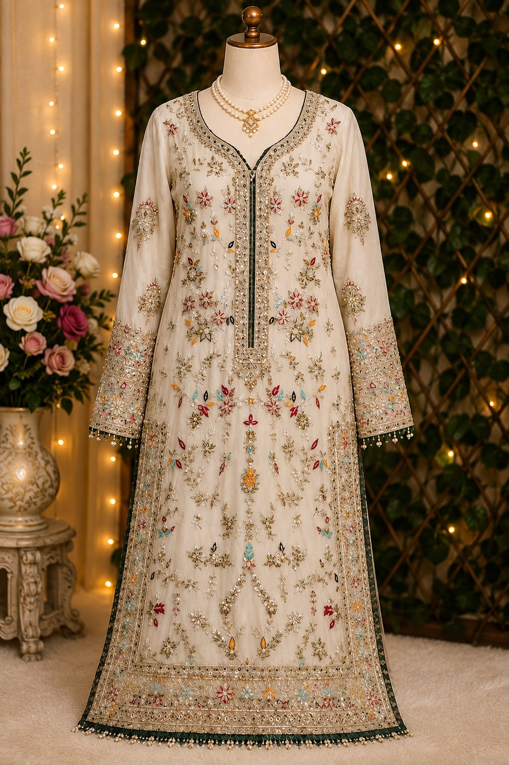 Ivory-Floral-Heritage — handwork Nikah dress by Decent Collection Karachi