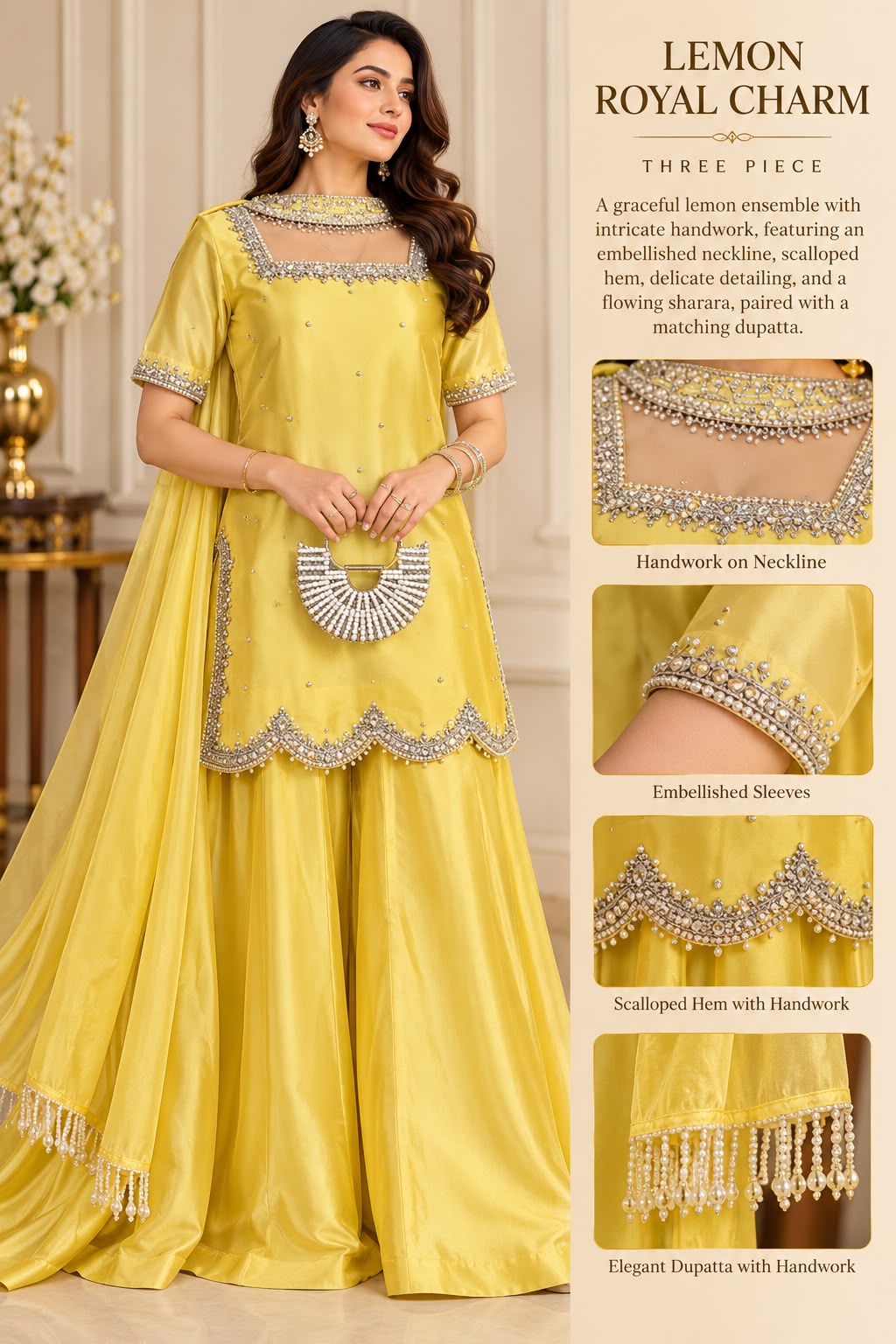 Lemon Royal Charm — handwork Nikah dress by Decent Collection Karachi
