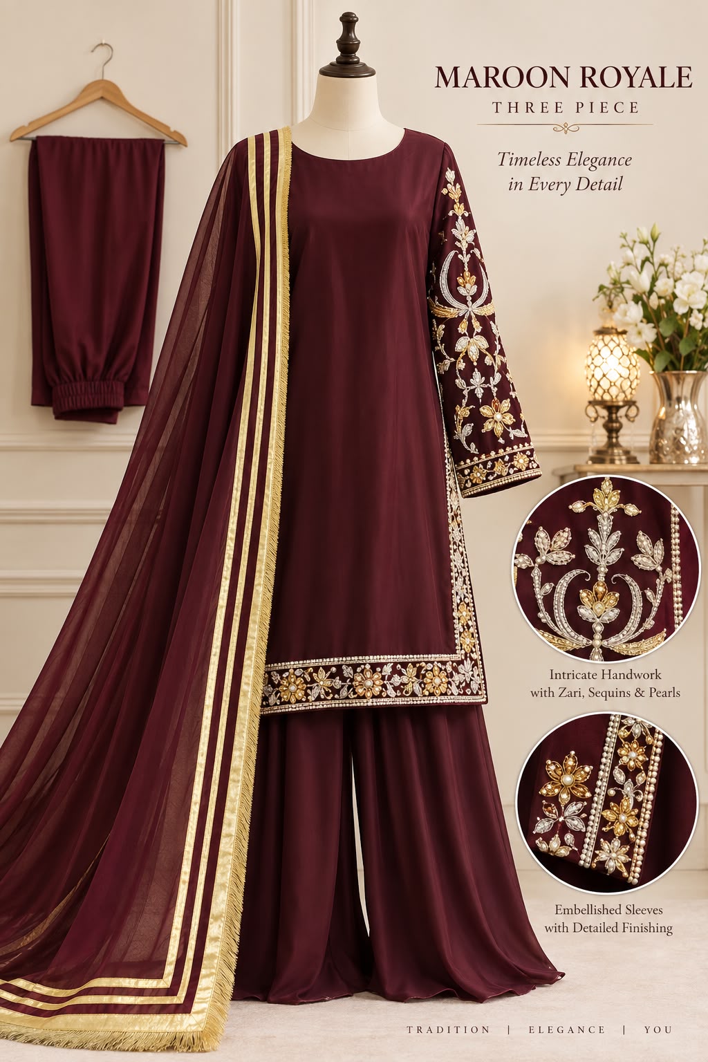 Maroon Royale — handwork Nikah dress by Decent Collection Karachi