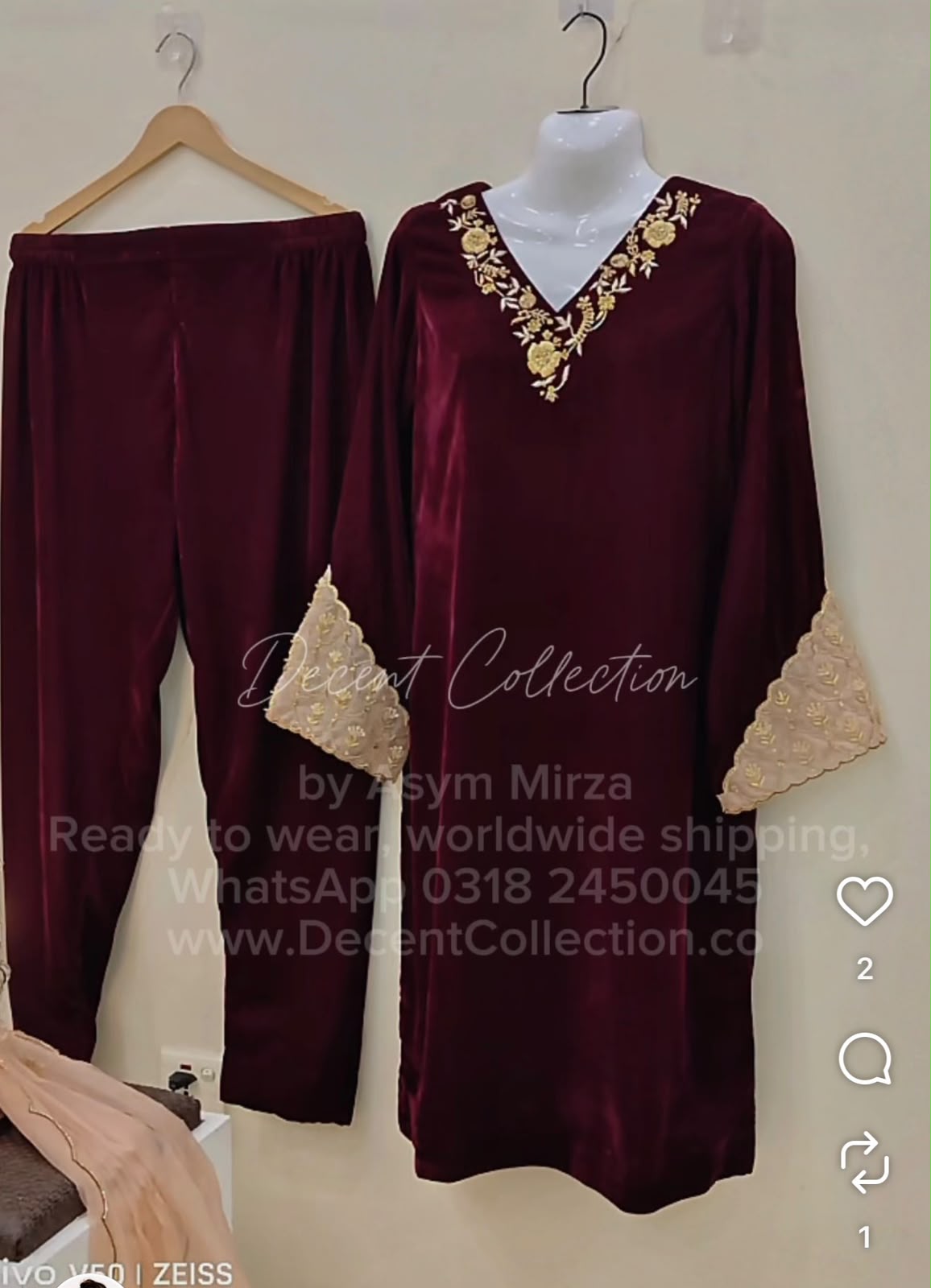 Maroon Velvet Grace — handwork dress, photo 2