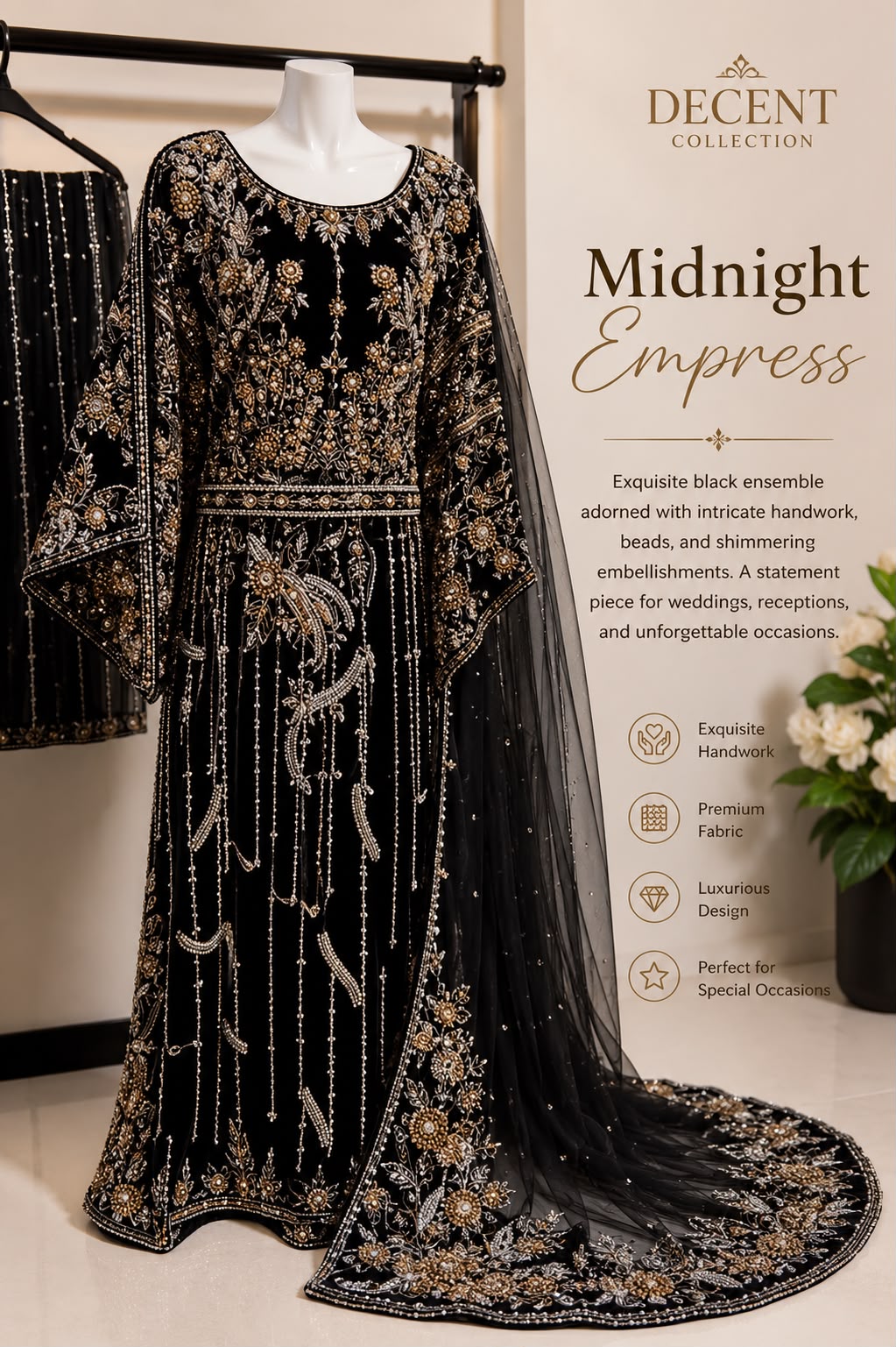 Midnight Empress — handwork Nikah dress by Decent Collection Karachi
