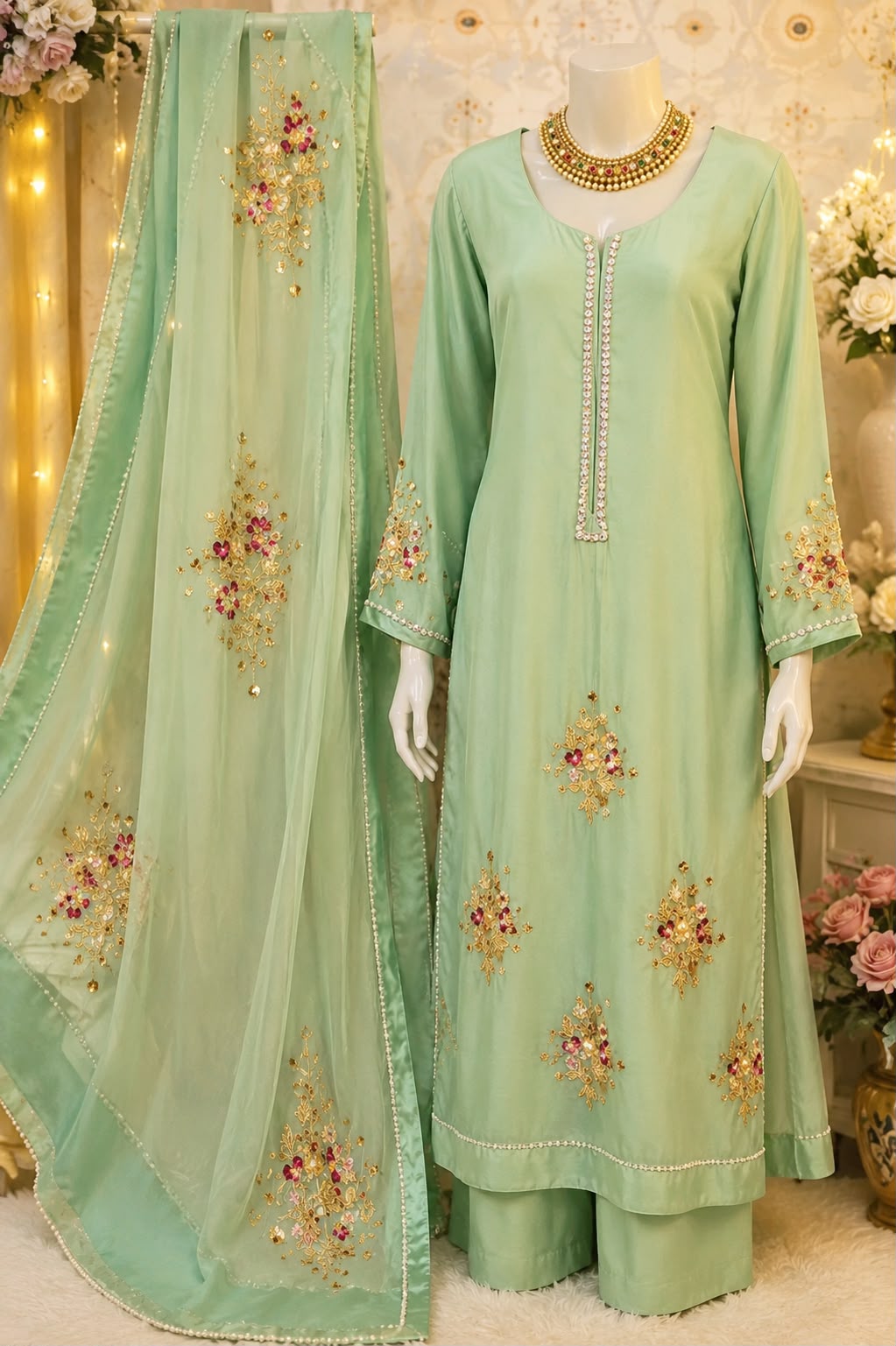 Mint Blossom Grace — handwork Nikah dress by Decent Collection Karachi