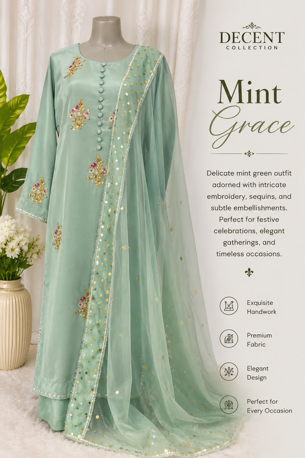 Mint Grace — handwork Nikah dress by Decent Collection Karachi