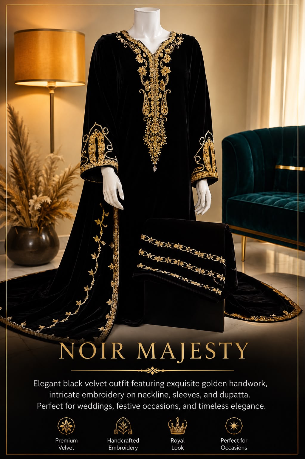 Noir Majesty Velvet Ensemble — handwork Nikah dress by Decent Collection Karachi