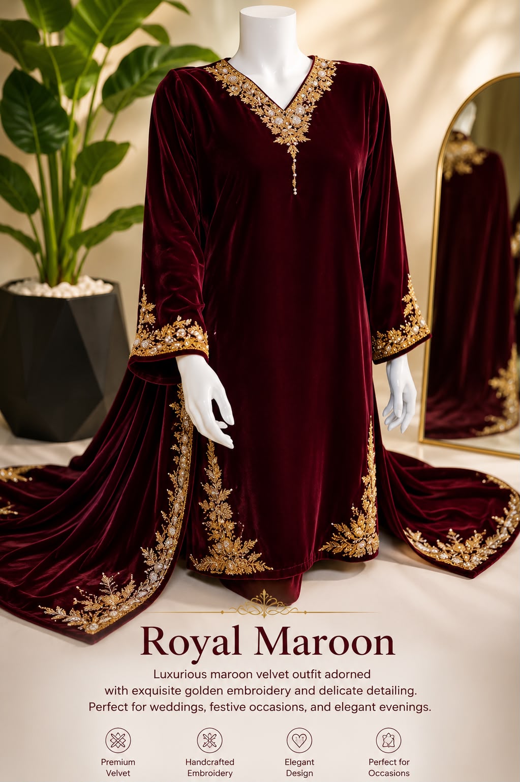 Royal Maroon Velvet Elegance — handwork Nikah dress by Decent Collection Karachi