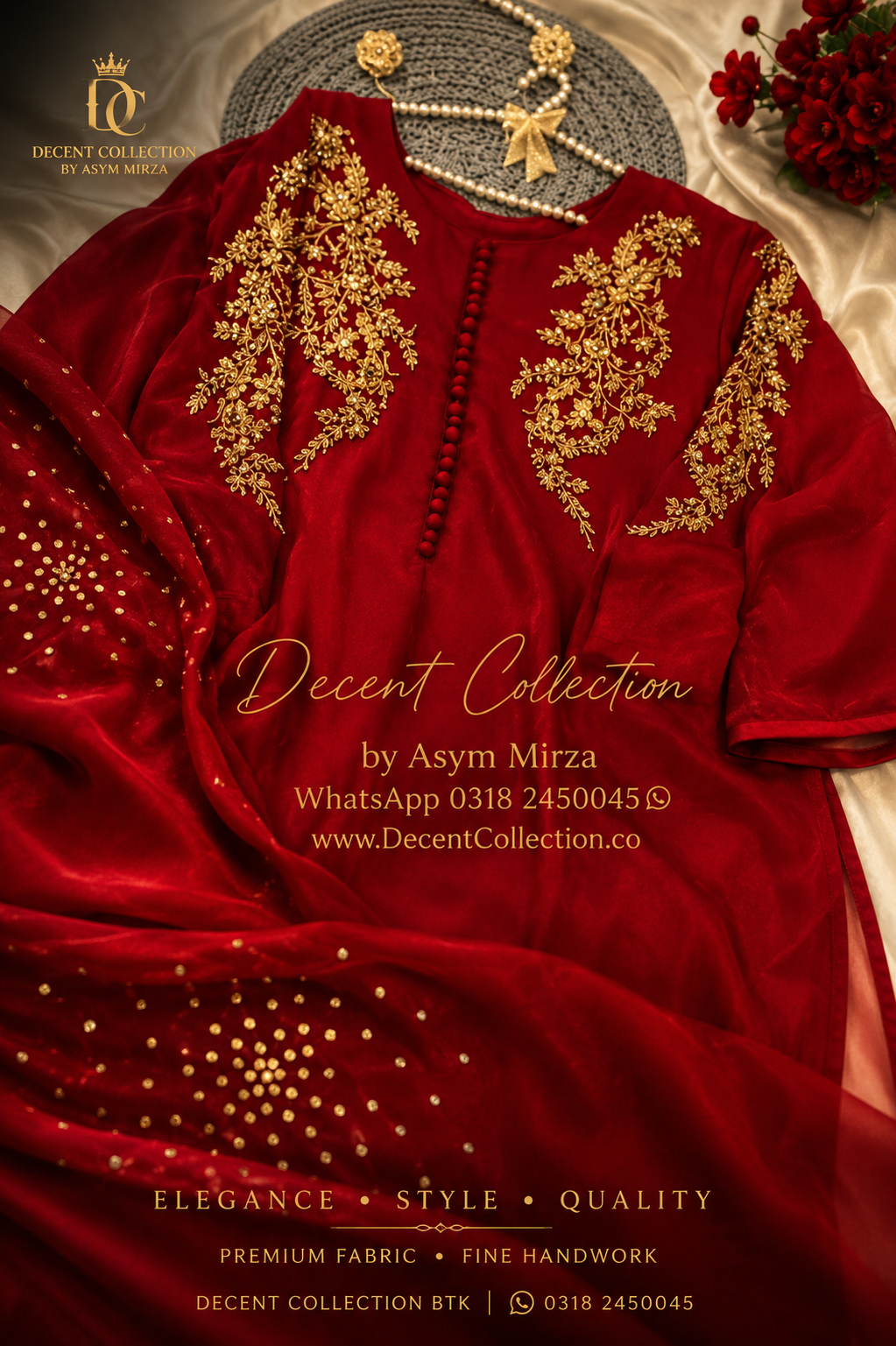 Royal Teal Blossom — handwork Baat Pakki dress by Decent Collection Karachi