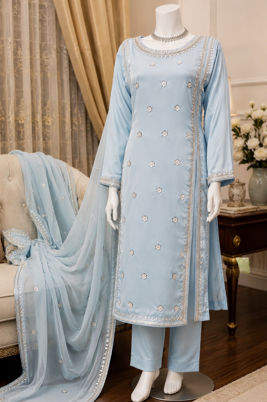 Sky Blue Elegance — handwork Nikah dress by Decent Collection Karachi